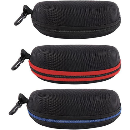3er Set Brillenetui Hartschale mit Gürtelclip Schwarz Rot Blau