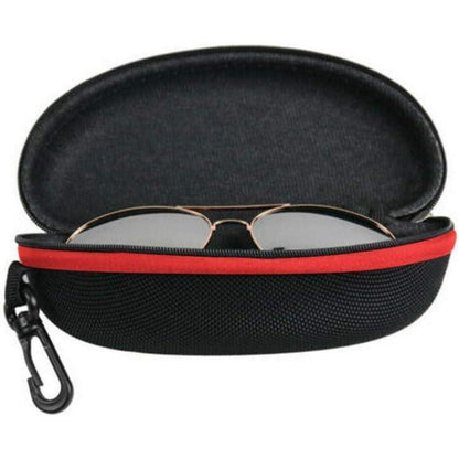 3er Set Brillenetui Hartschale mit Gürtelclip Schwarz Rot Blau