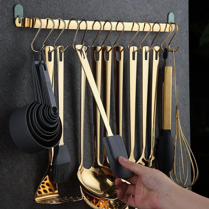 37-teiliges Küchenutensilien Set Gold Edelstahl mit Halter