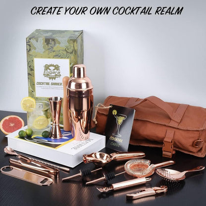 Hochwertiges Cocktail Shaker Set Kupfer 17-Teilig mit Tasche