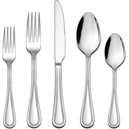 Besteckset 30-teilig für 6 Personen, Edelstahl poliert, Perlenrand