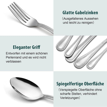 Besteckset 30-teilig für 6 Personen, Edelstahl poliert, Perlenrand