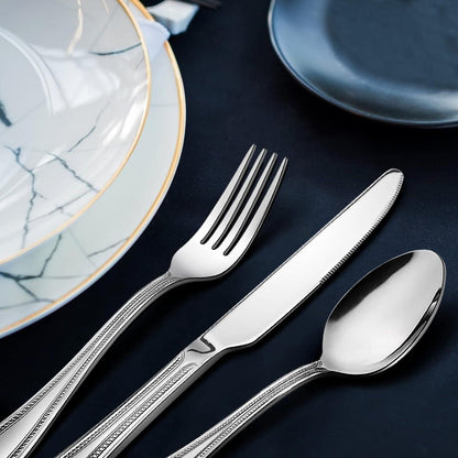 Besteckset 30-teilig für 6 Personen, Edelstahl poliert, Perlenrand