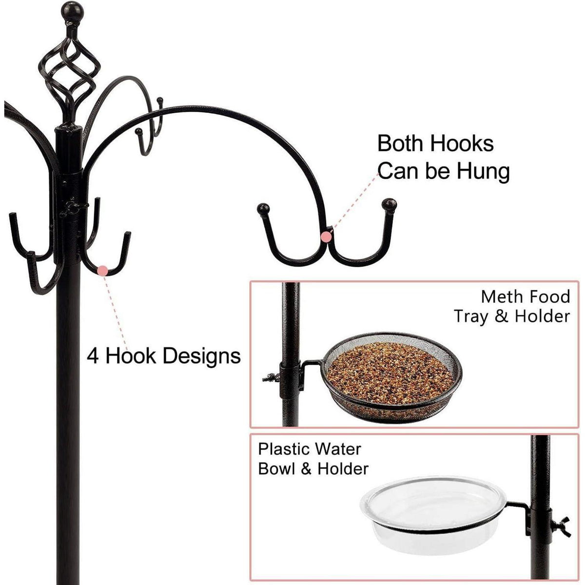 Deluxe Vogelfutterstation 225cm mit 6 Haken & Vogeltränke