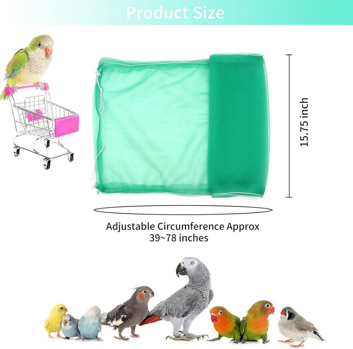 Vogelkäfig Abdeckung Samenfänger Papageien Kordelzug Netz Green