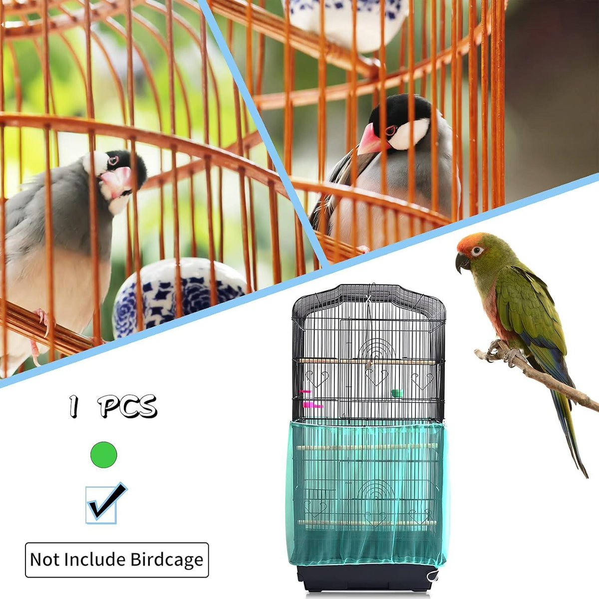 Universal Vogelkäfig Abdeckung Samenfänger Kordelzug Papageien Netz