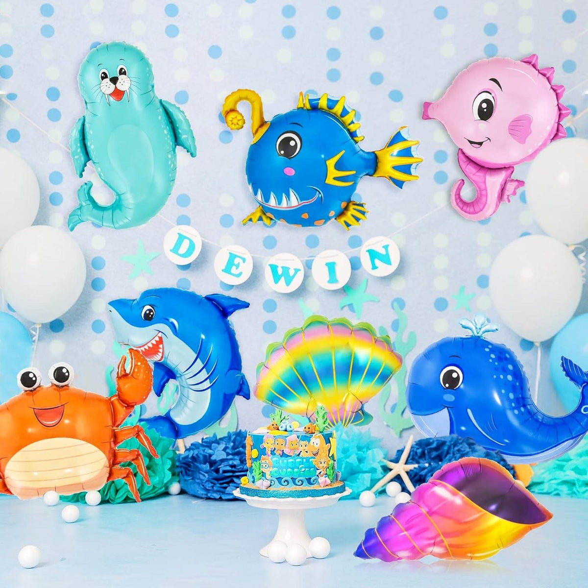 Meerestiere Folienballon Set, XXL Fisch Wal Seelöwe Helium Ballons