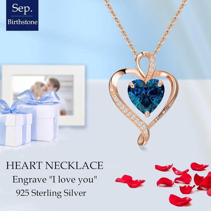 Silber Herz Kette Damen "I love you" Gravur & Geburtsstein