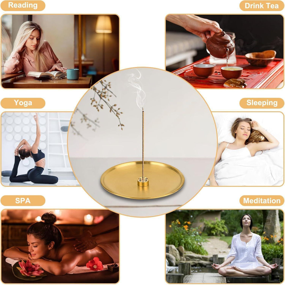 3-in-1 Räucherstäbchenhalter aus Messing mit großem Aschefänger