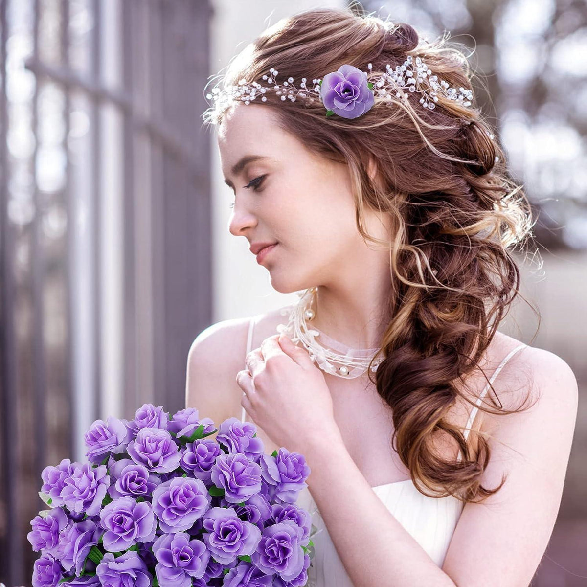 Künstliche Rosenköpfe 50 Stück Violett Ø 4cm für Deko & Basteln