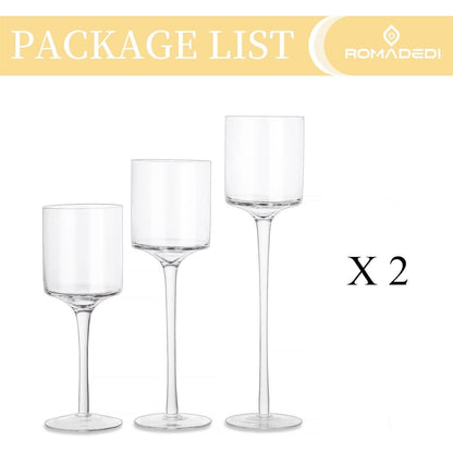 Teelichthalter Glas 6er Set 20-26cm Farblos