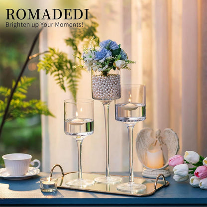 Teelichthalter Glas 6er Set 20-26cm Farblos