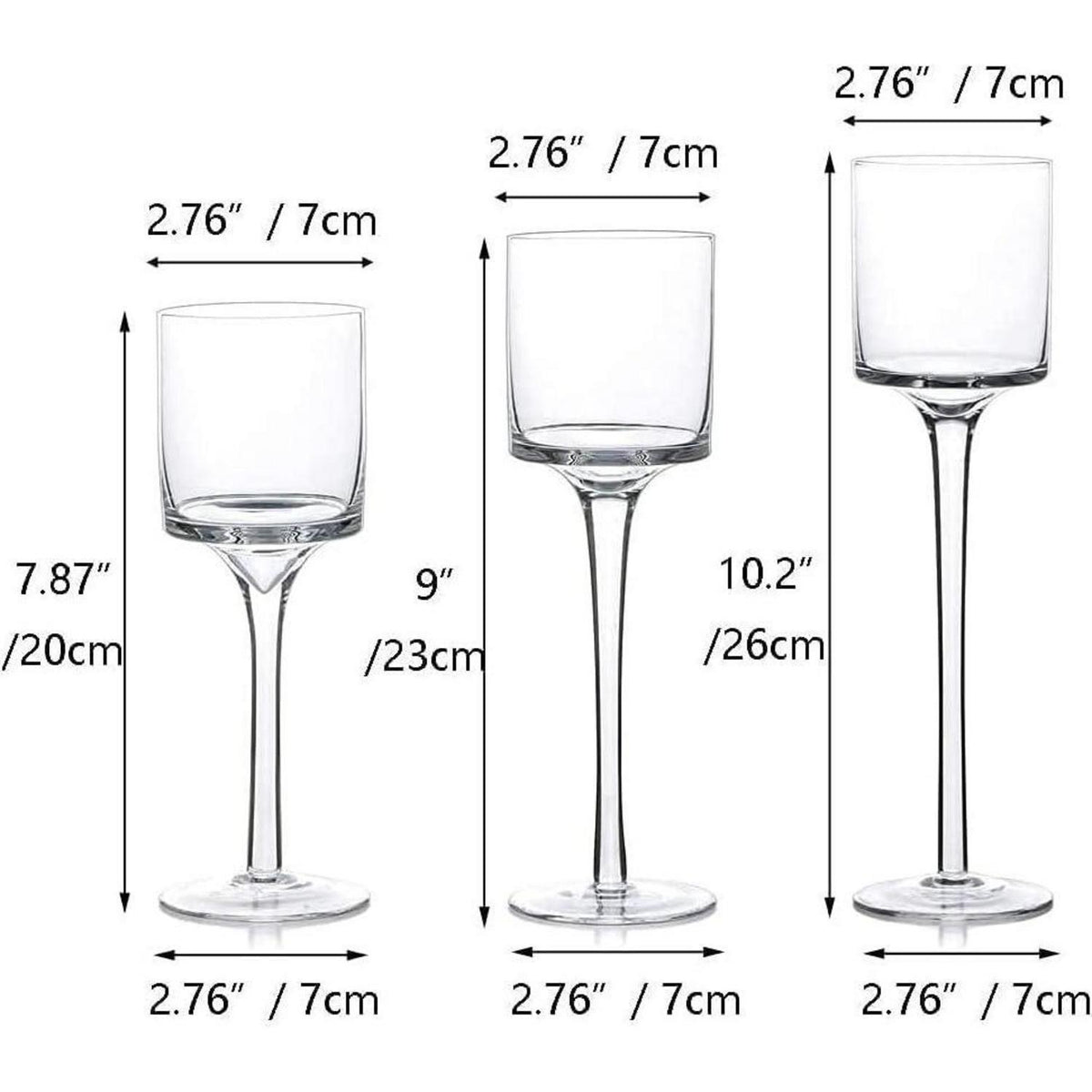 Teelichthalter Glas 6er Set 20-26cm Farblos