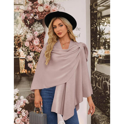 Damen Poncho Strick Cape Weich Einheitsgröße Rosa