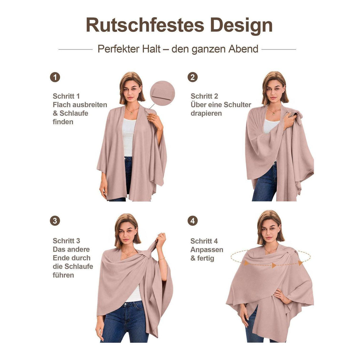 Damen Poncho Strick Cape Weich Einheitsgröße Rosa