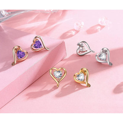 Schmuckset Damen 925 Silber Zirkonia Herz Halskette Ohrringe