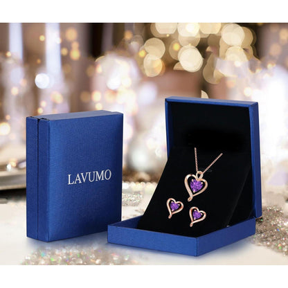 Schmuckset Damen 925 Silber Zirkonia Herz Halskette Ohrringe