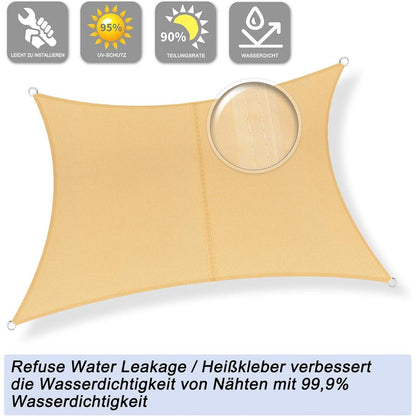 Wasserdichtes Sonnensegel 4x5m, Sandfarben, 95% UV-Schutz