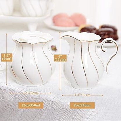 DUJUST Weißes Milch & Zucker Set, Britisches Design, Handgefertigte