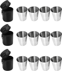 12-teiliges Edelstahl Schnapsgläser Set mit Leder-Tasche