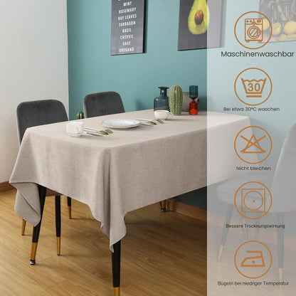Leinen Tischdecke Beige – 145x300 cm Rechteckig & Abwaschbar