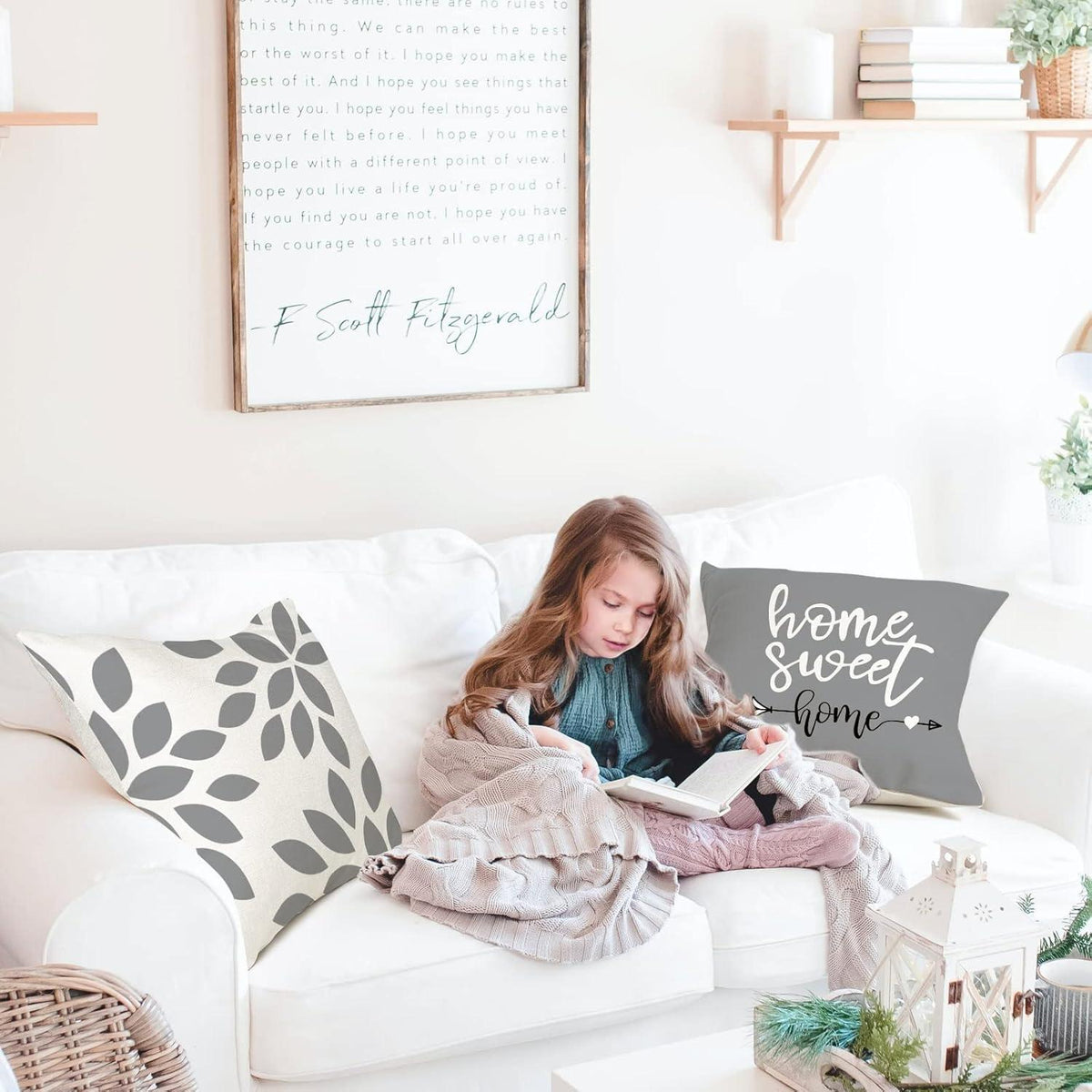 Kissenbezüge 40x40 Grau 4er Set Leinen Deko für Sofa Bett Garten