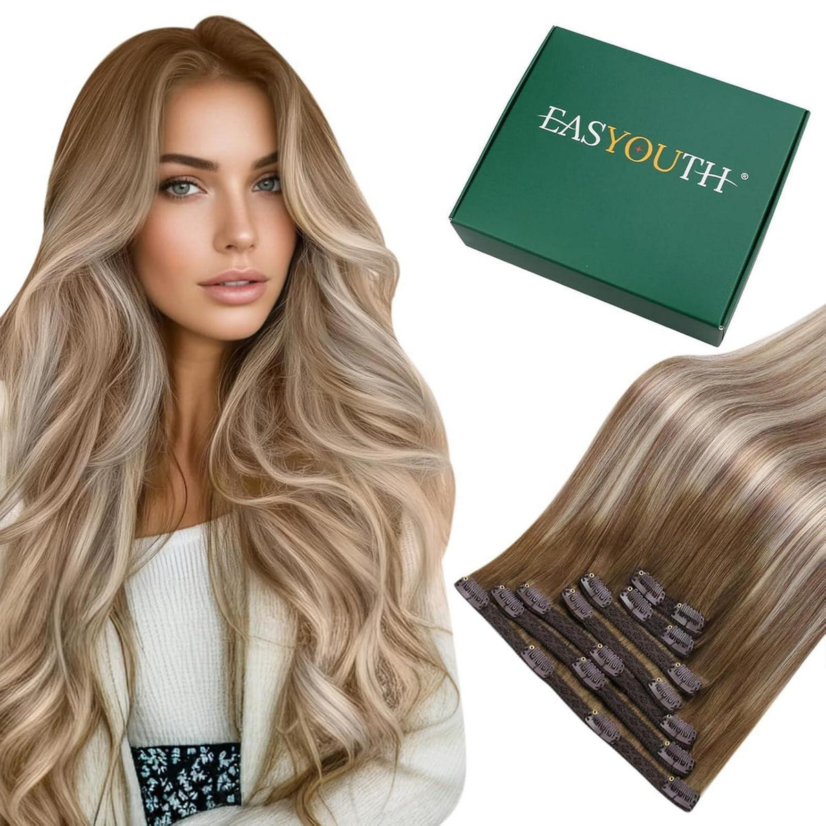 Clip-In Haarverlängerung Echthaar Ombre Braun 30cm