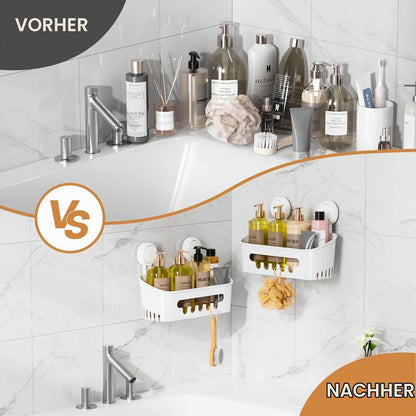 Duschablage ohne Bohren – 2 Etagen, Saugnapf, Ecke