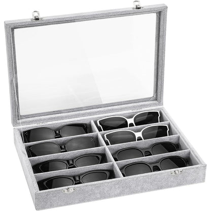 Brillen Organizer mit 8 Fächern, Samt, stapelbar, Grau