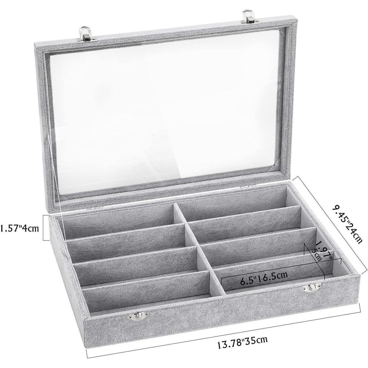 Brillen Organizer mit 8 Fächern, Samt, stapelbar, Grau