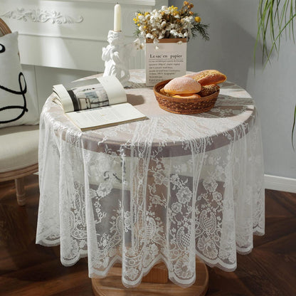 Weiße Spitze Tischdecke Bestickt Rund 190cm Hochzeit Party Dekoration