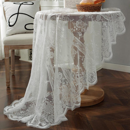 Weiße Spitze Tischdecke Bestickt Rund 190cm Hochzeit Party Dekoration