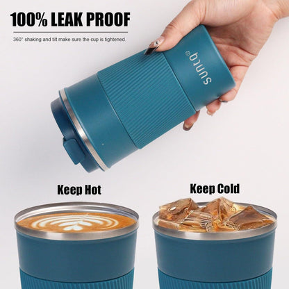 SUNTQ Kaffeebecher to go Thermo Edelstahl Doppelwand Isolierung 380ml Blau