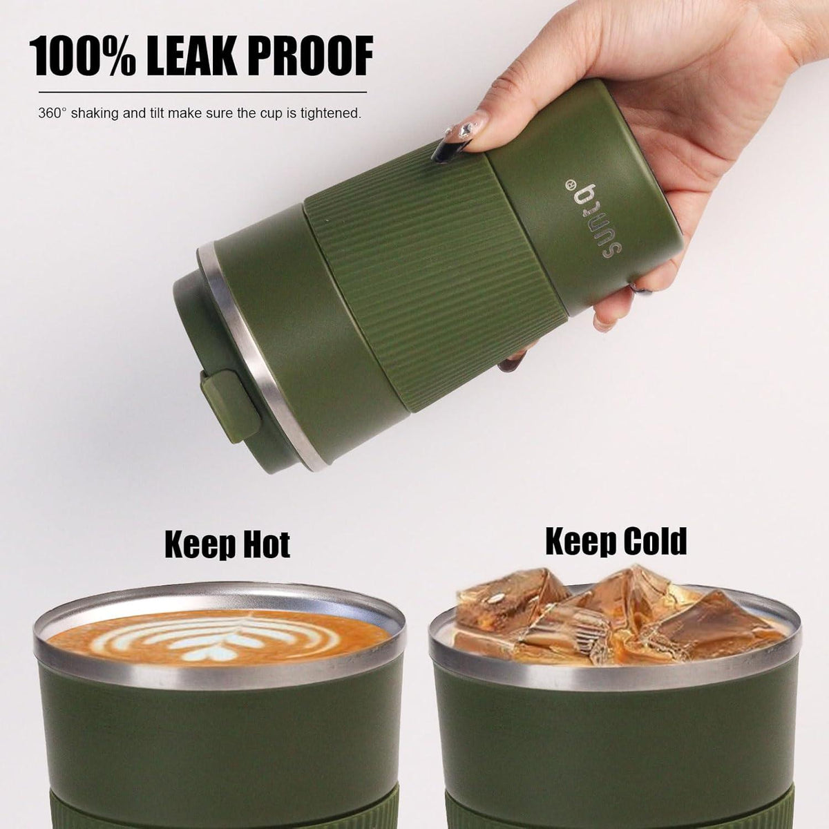 SUNTQ Kaffeebecher to go 510ml Thermo Edelstahl Grün Doppelwand Isoliert