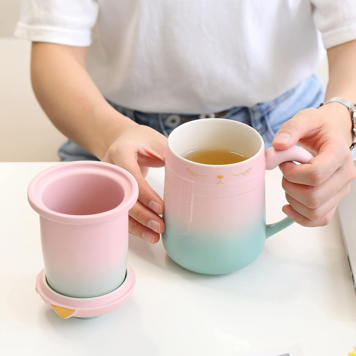TEANAGOO Japanische Keramik Teetasse mit Sieb und Deckel, 460 ml