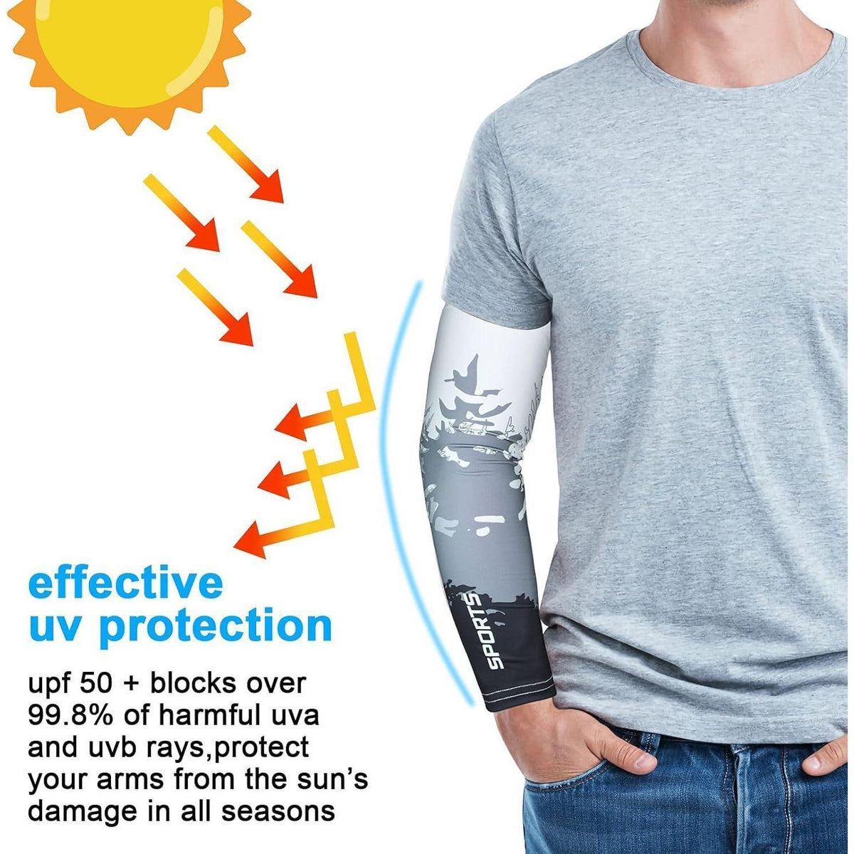 Sport Armlinge mit UV-Schutz und Kompression, Tarnung L/XL