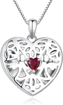 Herz Foto Medaillon Schutzengel Kette Rubin Zirkonia Silber