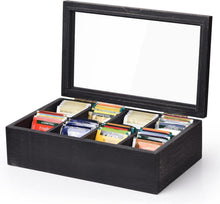 Teebox Schwarz Massivholz 8 Fächer Sichtfenster 32.5x20x9.7cm