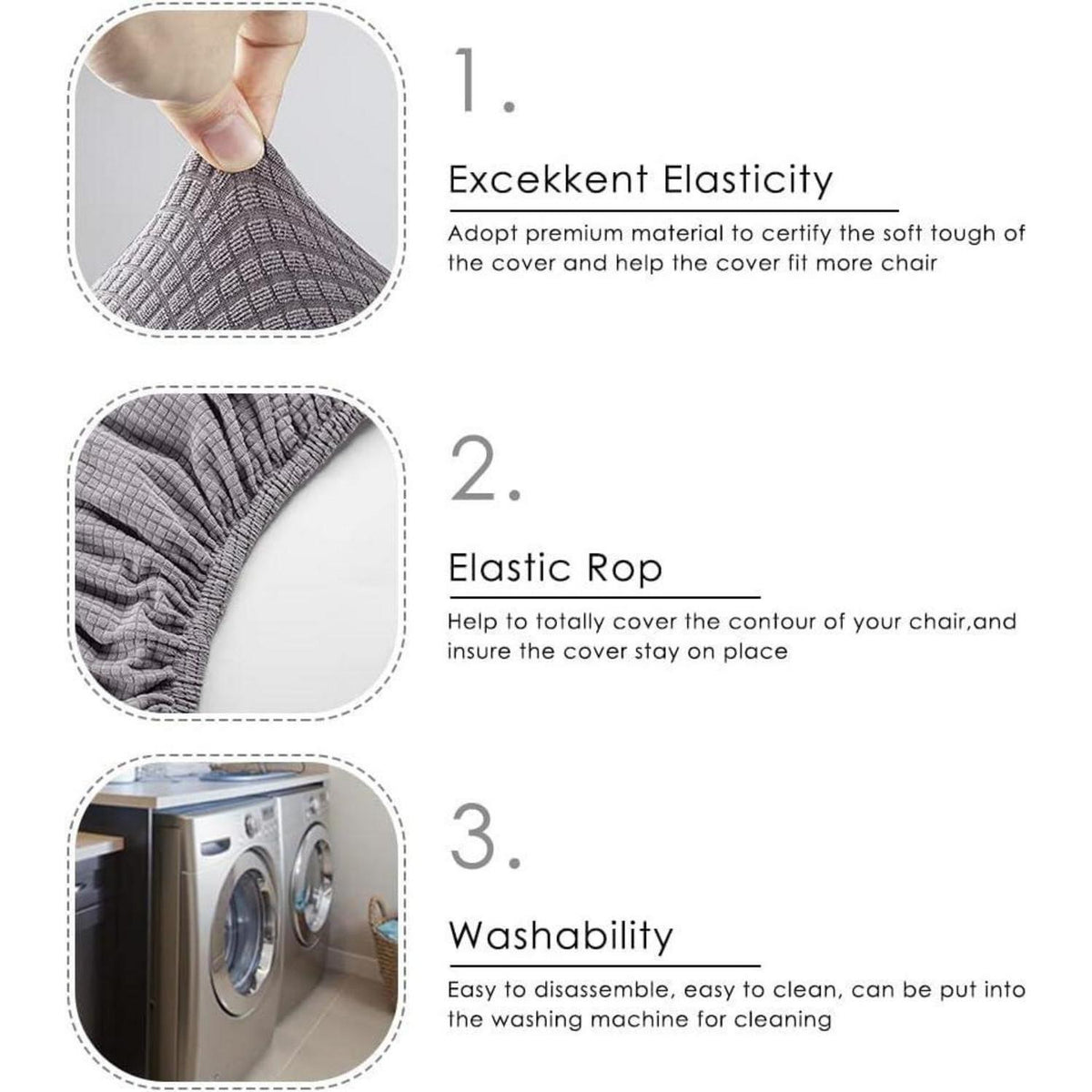 Stuhlhussen 4er Set Grau XL Stretch Jacquard für Esszimmerstühle