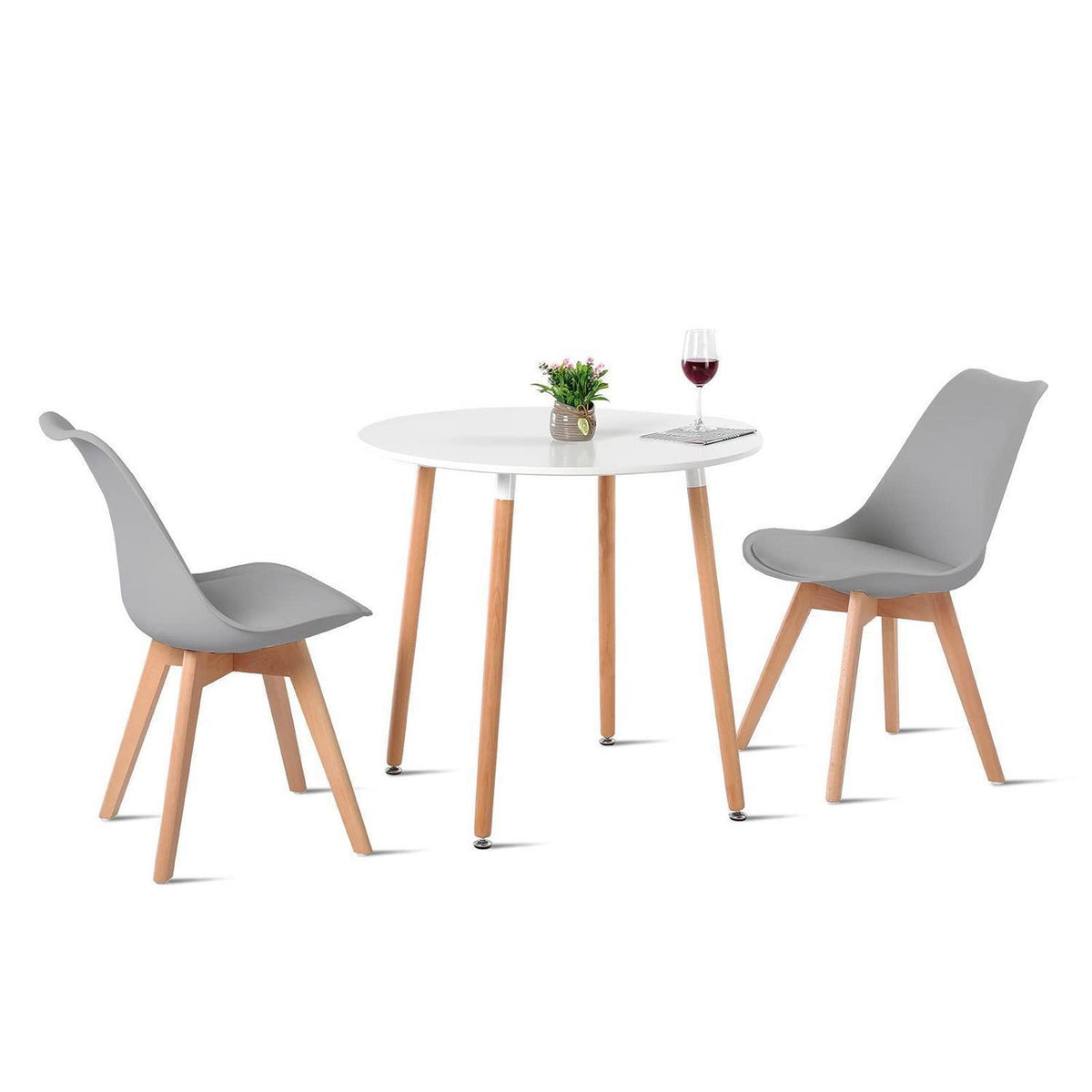 Skandinavischer Esstisch Set mit 2 Grau Stühlen – 80cm