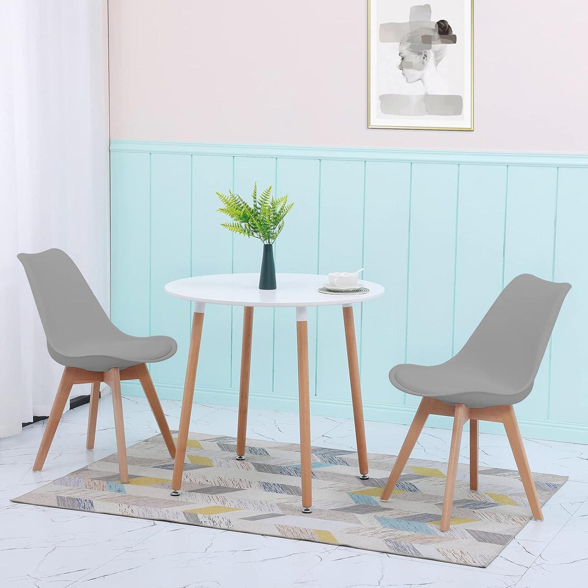 Skandinavischer Esstisch Set mit 2 Grau Stühlen – 80cm