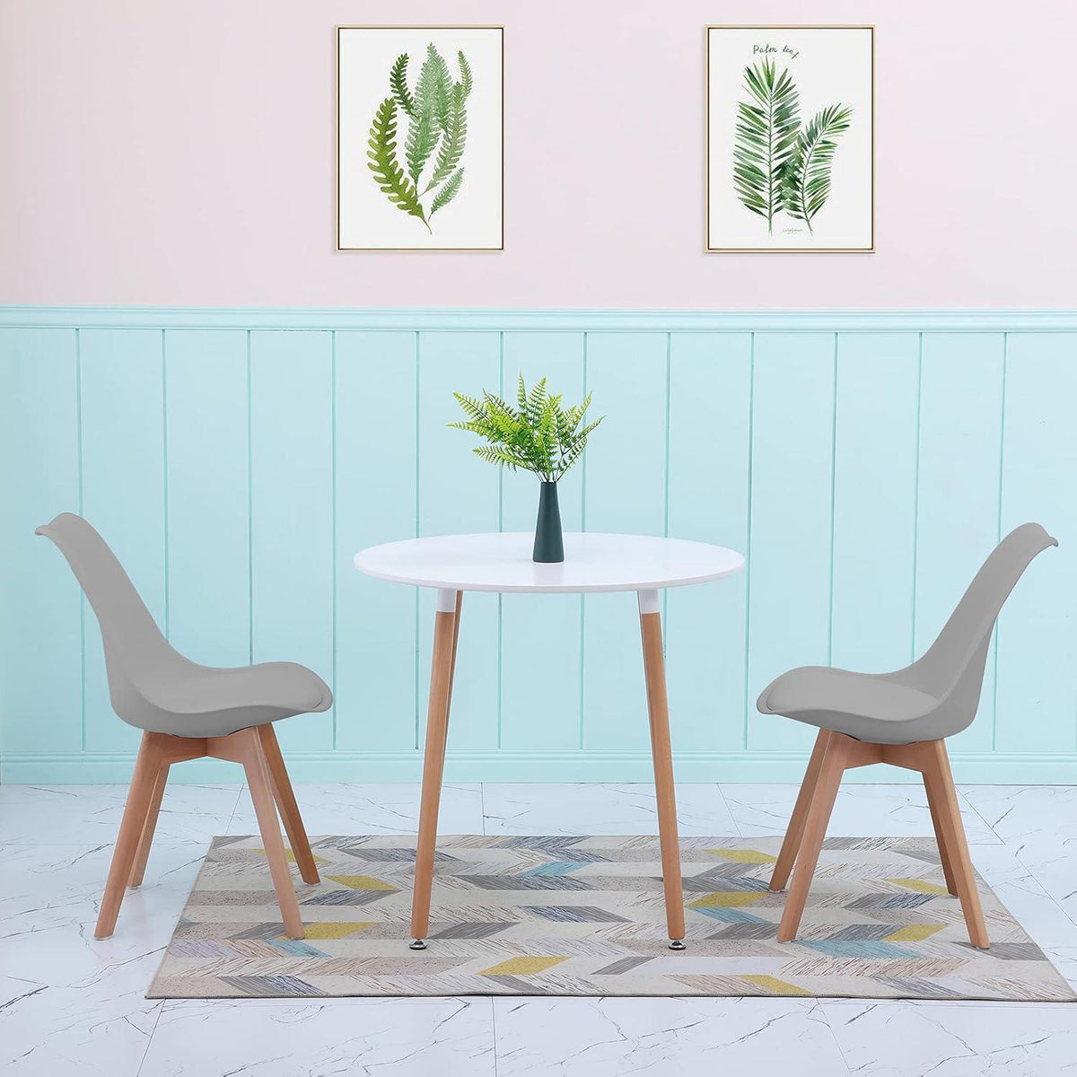 Skandinavischer Esstisch Set mit 2 Grau Stühlen – 80cm
