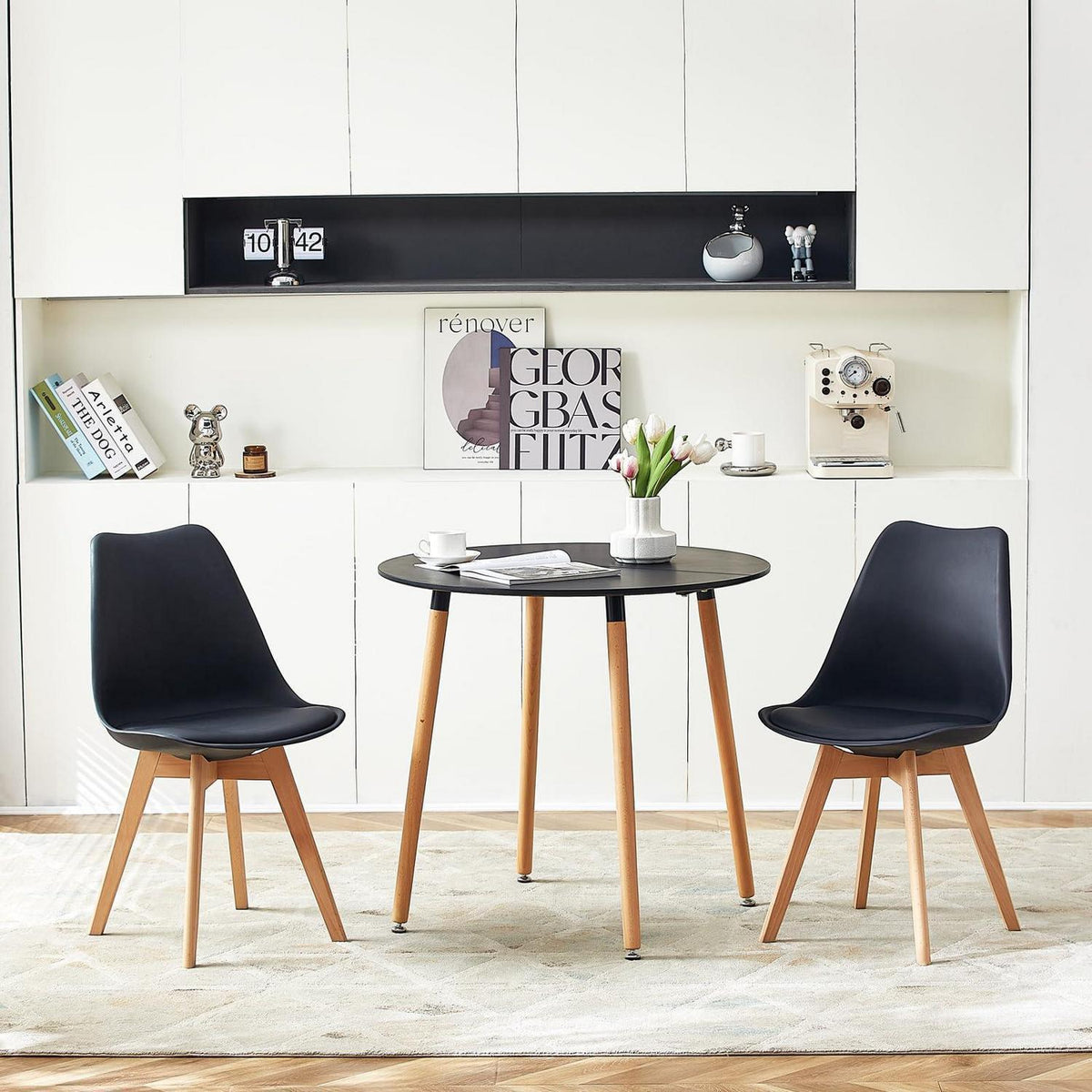 Essgruppe Schwarz mit 2 Modernen Esszimmerstühlen 80cm