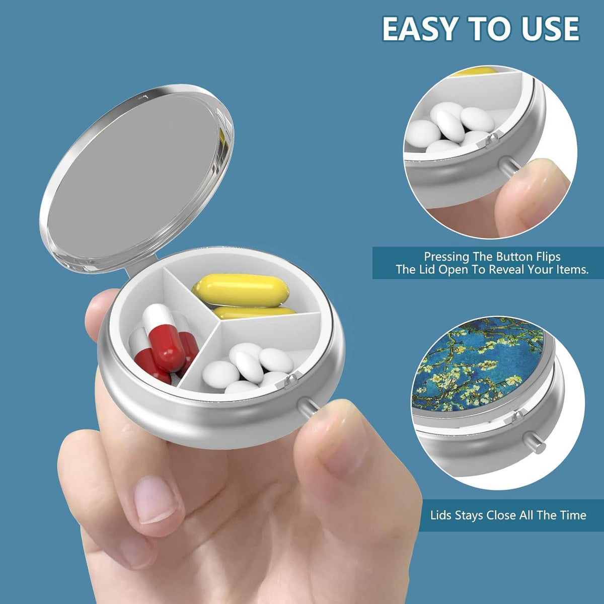Pillendose 3 Fächer Medizin Tragbar für Tasche Dekoration Magnetisch 1 Stück