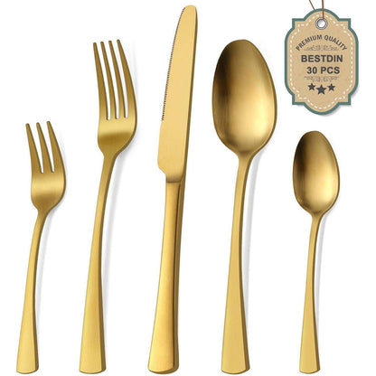 Besteckset Mattgold 30 Teile für 6 Personen, Edelstahl, Spülmaschinenfest