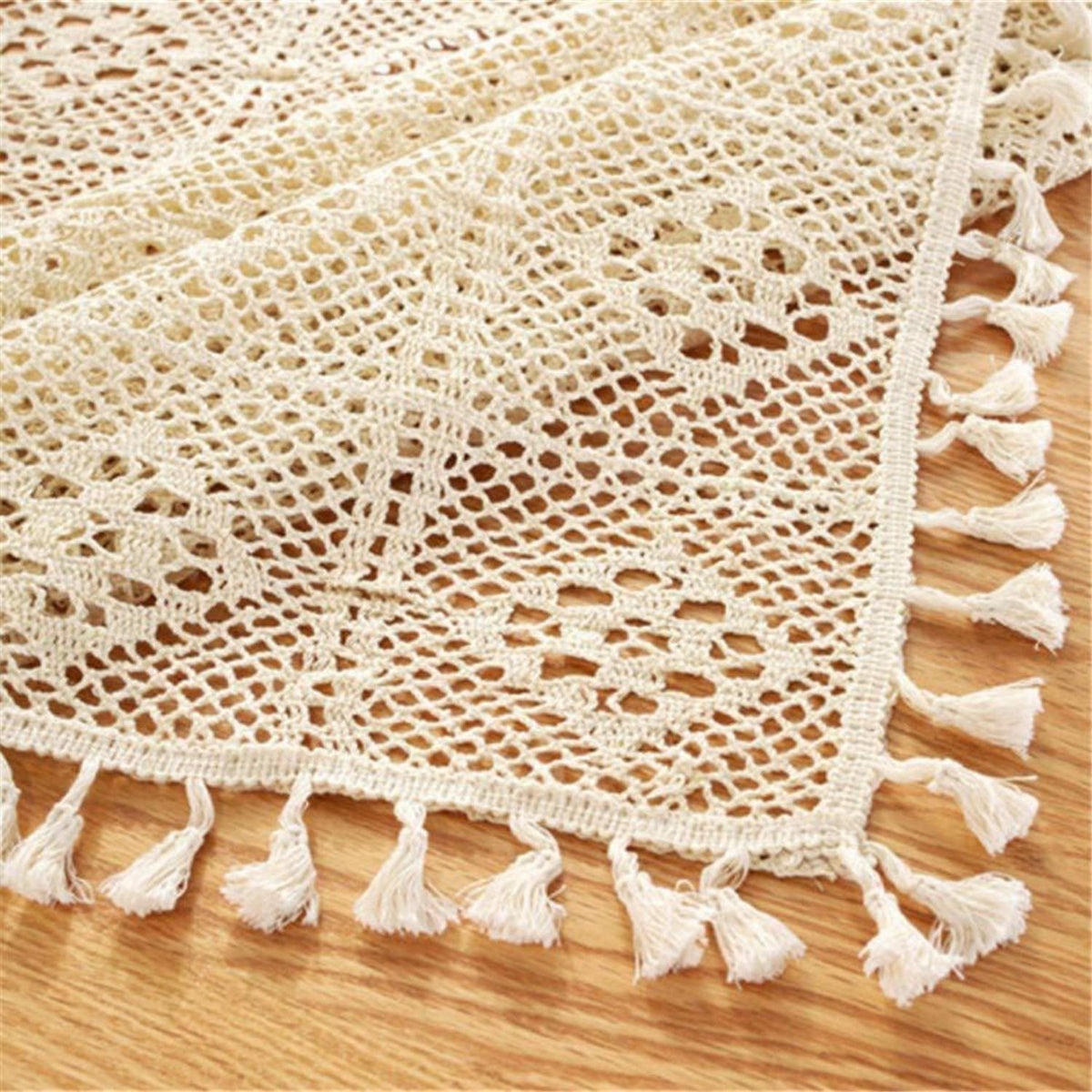 Gehäkelte Tischdecke Rechteckig Baumwolle Beige 140x220 cm