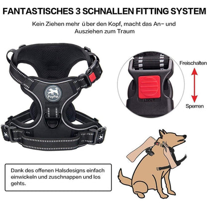 PoyPet Hundegeschirr Front Reflektierend Schwarz S - Bequeme