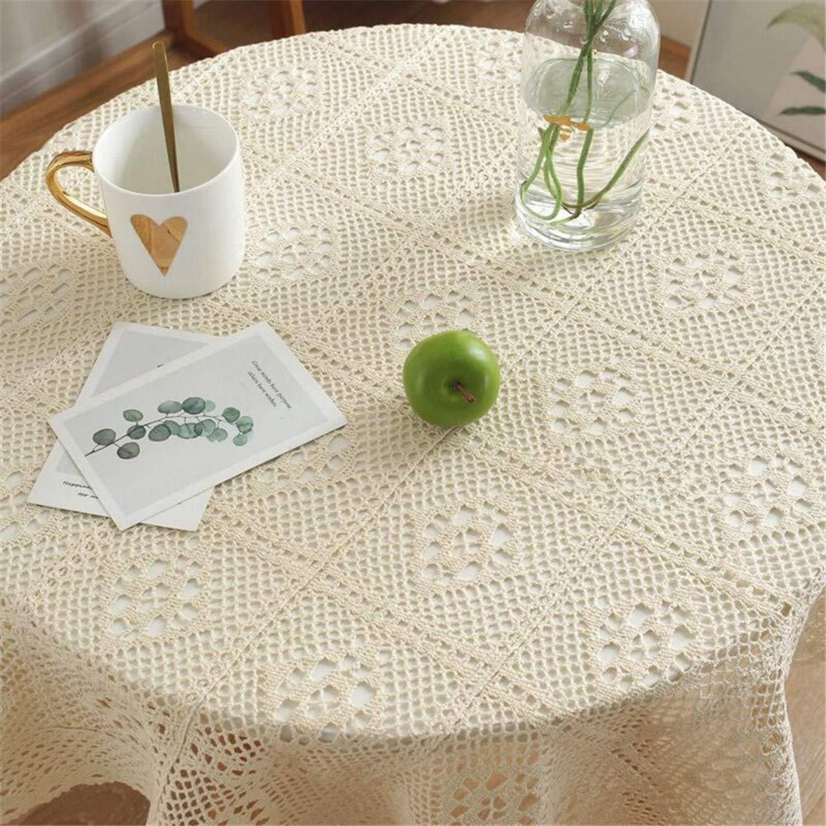 Vintage Häkelspitzen Tischdecke Quadratisch Beige 140x140cm