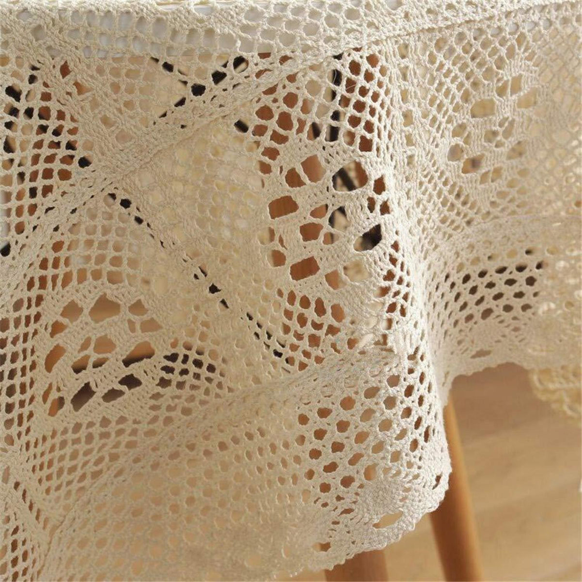 Vintage Häkelspitzen Tischdecke Quadratisch Beige 140x140cm
