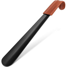 NINEMAX Schuhlöffel Metall Lang 42cm Schwarz Griff in Lederoptik